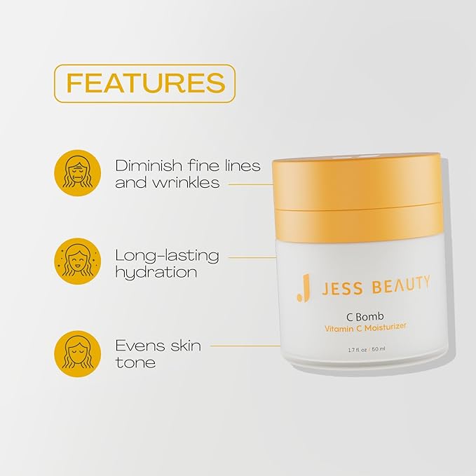 JESS BEAUTY | Skin Care C Bomb Vitamin C Face Moisturizer Even Skin Tone | Hydrating Skincare Face Cream Self Care 1.7 fl oz