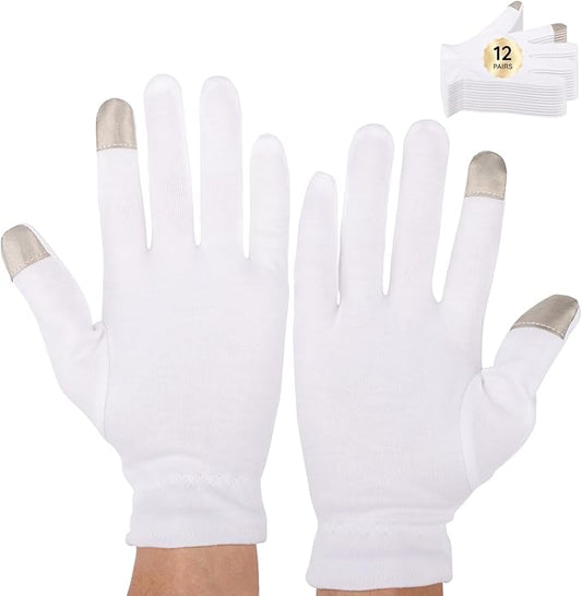 Segbeauty 24 Counts Moisturizing Cotton Gloves with Touchscreen Fingertips, Sleeping Gloves for Dry Hands with Elastic Band, Soft Hand Gloves for Women Men Cotton Sleep Gloves for Coin Art Work Medium