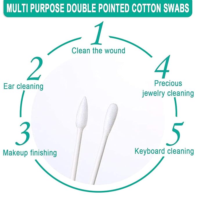 400 Pack Cotton Swab Individually Wrapped, Individually Wrapped Double Tipped Cotton Swabs Paper Sticks Cotton Buds(White, Round/Pointed End)