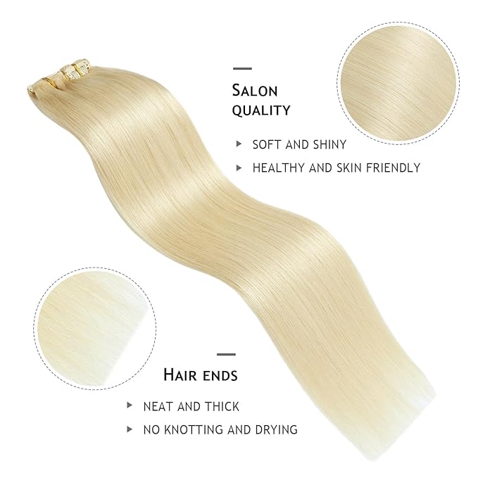 YILITE Hair Extensions Clip in Human Hair 8Pcs 120Gram/Pack Platinum Blonde Silky Remy Human Hair Double Weft Straight Real Hair Extensions Clip ins Thick (18inches #60 Platinum Blonde）