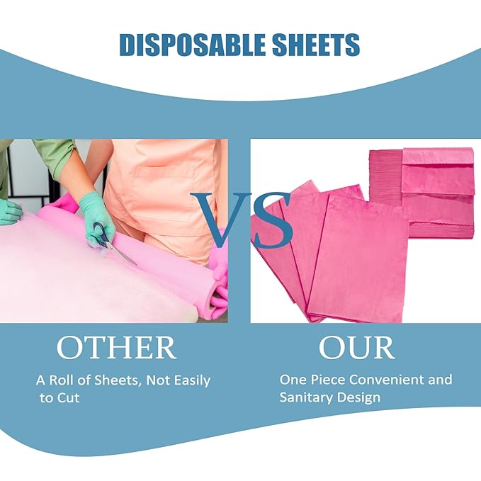 100Pcs Disposable Massage Table Sheets 31" x 71" Non-Woven Fabric Disposable Bed Sheets SPA Bed Cover Breathable Oil-Waterproof Sheets for Travel Spa Tatto Hotel Salon (Pink)