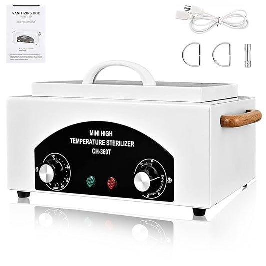 Sterilizer for Nail Tools 1.5L 110V 300W High Temperature Metal Clean Box with Adjustable Timer Temperature Sterilizer Cabinet for Manicure SPA Salon Metal Hairdressing Tool Equipment(white)