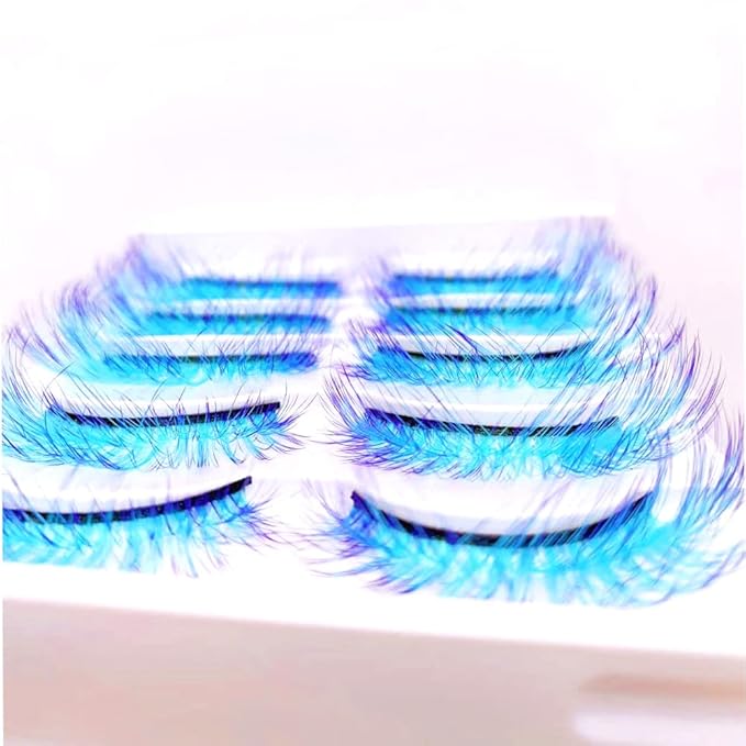 Sunniess Ombre Colored Lashes Silk Protein Fluffy Wispy Volume Fake Lashes for Halloweens Cosplay Party Stage Russian D Curl Lashes with Color Make up Faux Mink False Eyelashes 5 Pairs
