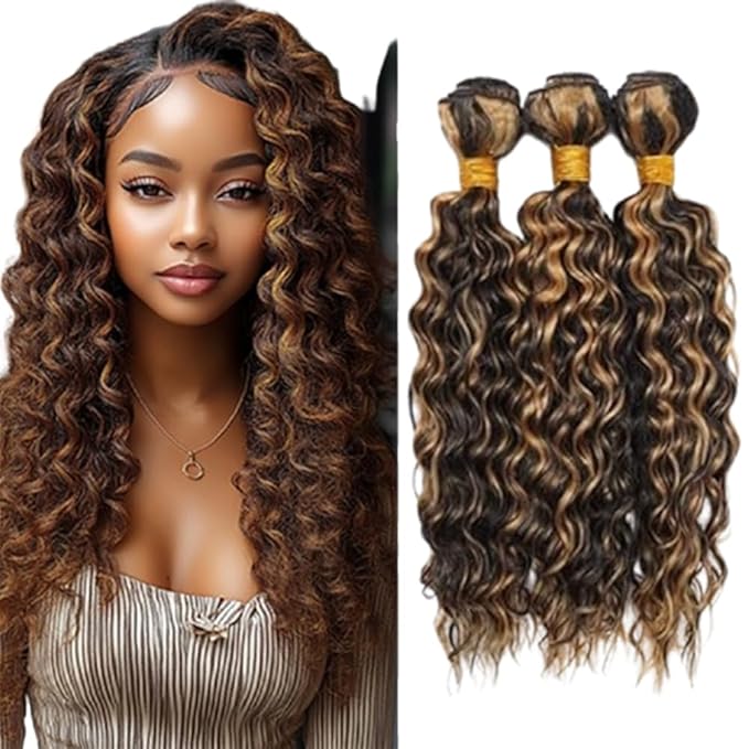 Ombre P1B/27 Loose Deep Wave Bundles Highlight Deep Wave Human Hair Bundles Black and Honey Blonde Bundles Brazilian Human Hair Extensions Soft and Silky for Black Women 16 18 20 Inch