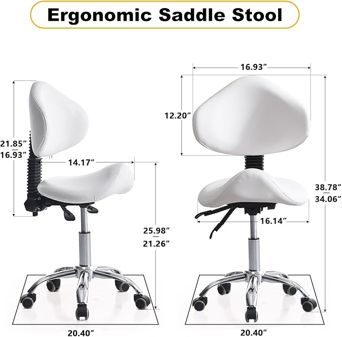 Saddle Stool Chair Rolling with Back Esthetician Chair for Lash Tech Salon Dental Tattoo Artist Eyelash Esthetician Hairstylist Medical Shop Ergonomic Stool Adjustable Hydraulic White