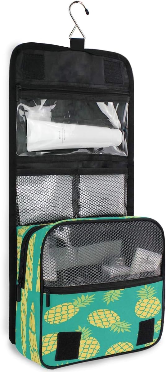 Hanging Toiletry Bag Tropical Fruit Pineapple Pattern Portable Travel Cosmetic Makeup Bag Bathroom Shower Shaving Kit Organizer Bag for Men Women