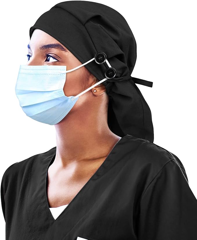 Satin Lined Work Cap with Button for Long Hair Women