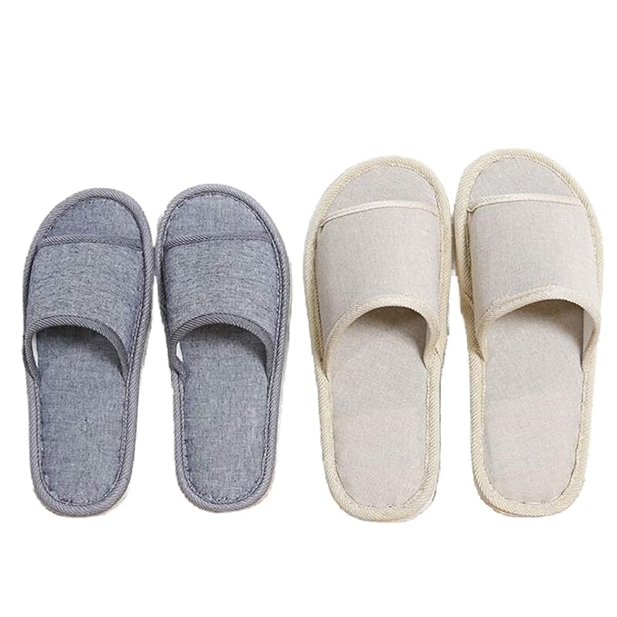 6 Pair of Open Toe Breathable Slippers,Solid Color Casual Slippers,Spa Slippers for Guests, Hotel, Travel, Unisex Universal Size Washable (3 gray medium size+3 beige large size) …