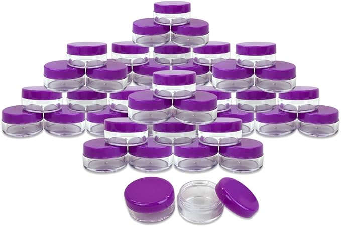 Beauticom 5G/5ML Round Clear Jars with Purple Lids for Cosmetics, Medication, Lab and Field Research Samples, Beauty and Health Aids (Quantity: 200 Pieces)