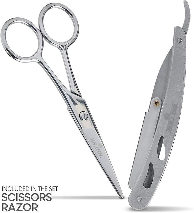 Beard Straightener Grooming Kit for Men, Beard Growth Kit, Wash, Brush & Comb, Unscented Growth Oil, All Natural Chanel Balm, Conditioner, Razor & Scissors, Great Gift Idea for Men's (Bamboo)