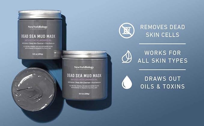 New York Biology Dead Sea Mud Mask for Face and Body Infused with Lavender - Spa Quality Pore Reducer for Acne, Blackheads and Oily Skin - Tightens Skin for A Healthier Complexion - 8.8 oz
