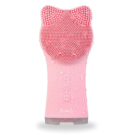 MIA Facial Cleansing Brush, Waterproof Rechargeable Face Cleansing Brush, with Soft Silicone and Adjustable Sonic Vibration, for Deep Cleansing Gentle Exfoliating and Massaging (Pink)