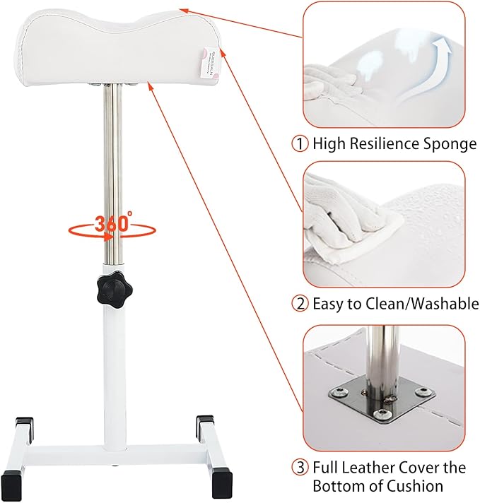 Pedicure Stand Footrest Stand Adjustable Height Technician SPA Beauty Stand Stool with Non-Slip SPA Salon Home Equipment White