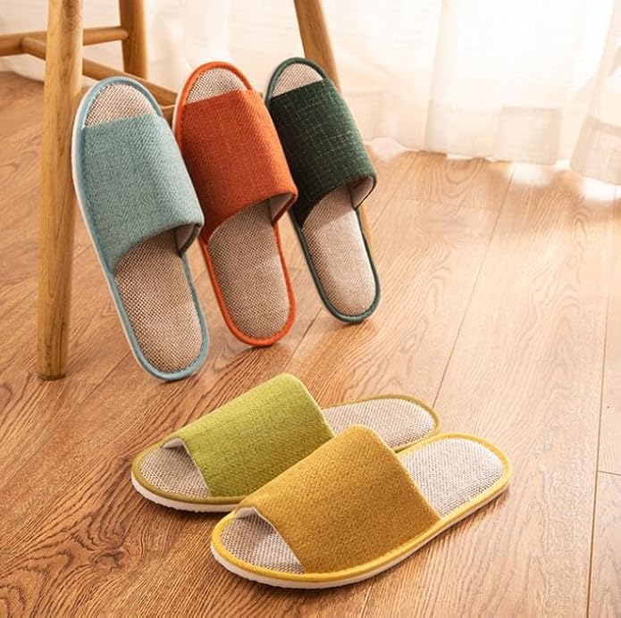 5-6 Pairs Spa Slippers, Non Slip Disposable Slippers for Guest, Washable Foldable Indoor Slippers, Open Toe Linen Spa Slippers for Women Men