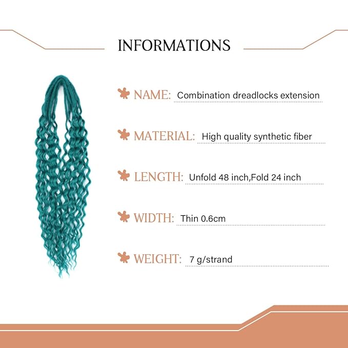 24 In Curly Dreadlock Extensions, 10 Strands Castleton Green Synthetic Double Ended Dreads Extensions, 100% Handmade Dreads Hippie Style Dreadlocks for Woman