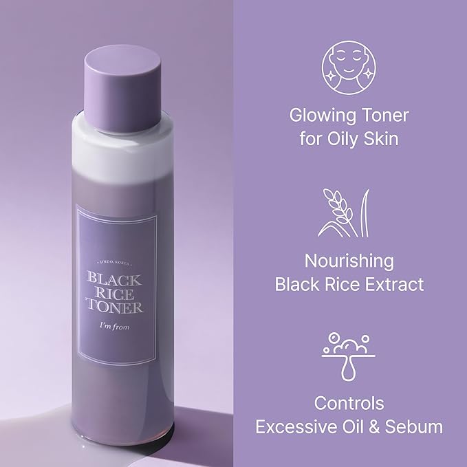 I'm from Black Rice Toner for Oily Skin, Lightweight, Niacinamide, Panthenol, Glass Skin, Fragrance Free, Korean Skin Care, 150ml, 5.07 fl.oz