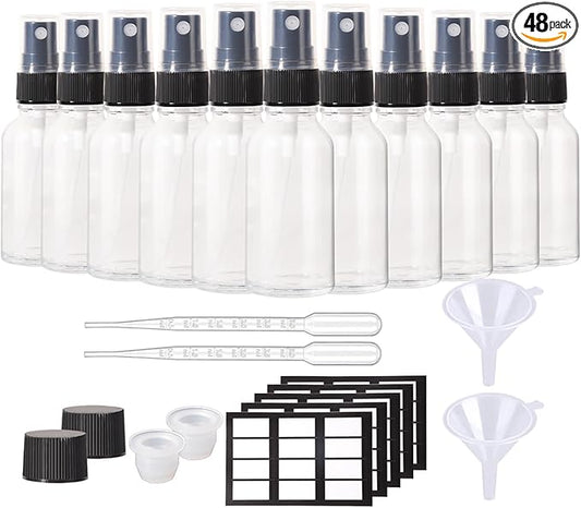 1oz Spray Bottles,Refillable Empty Glass Bottle with Small Fine Mist for Hair,Essential Oil,Plants, Cleaning Solutions(48 Pack)