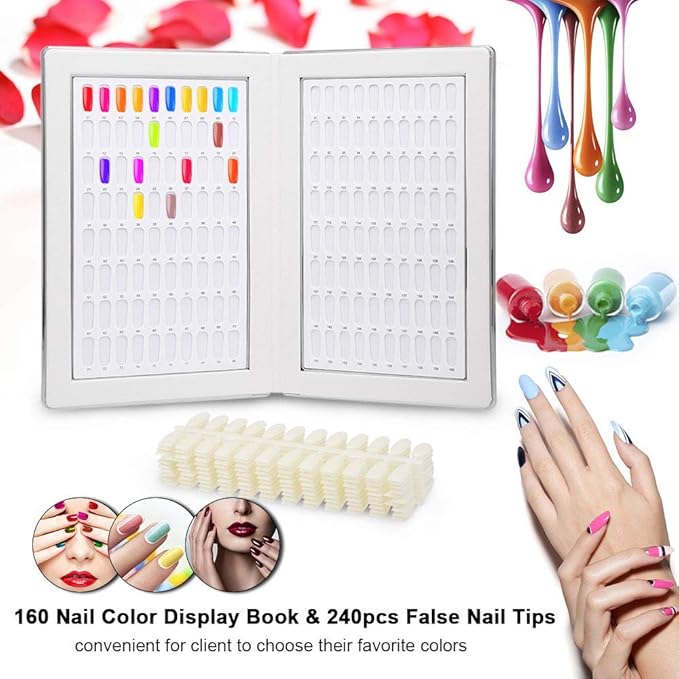 160 Nail Chart Display, Anself Nail Polish Display Book with 240Pcs Nail Tips(Green)