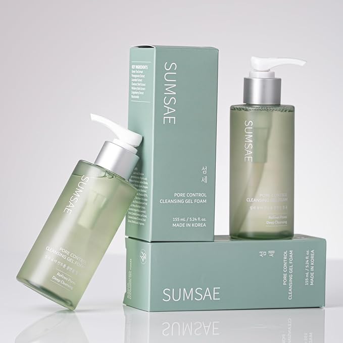 Pore Control Cleansing Gel Foam - Korean Skincare Gel to Foam Cleanser with Green Tea, Chestnut Shell, and Botanical Complex for Pore Care, Sebum Balance and Makeup Removal, 155ml / 5.24 fl.oz
