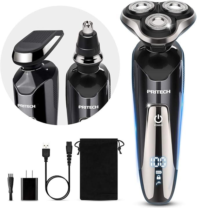Electric Razor for Men - Rechargeable Electric Shaver for Men, Waterproof Wet Dry Cordless Razor with Nose Hair Trimmer and Sideburns Trimmer