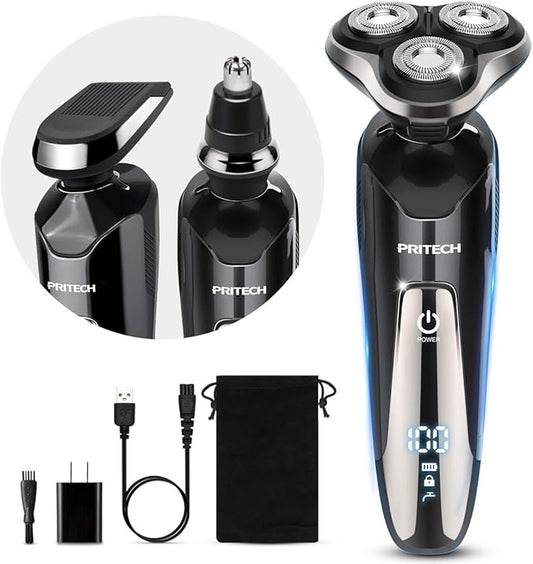 Electric Razor for Men - Rechargeable Electric Shaver for Men, Waterproof Wet Dry Cordless Razor with Nose Hair Trimmer and Sideburns Trimmer