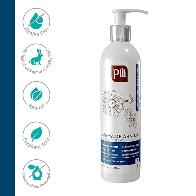 Pili Arnica Cream 8.4 oz. Deep Hydration & Soothing Relief for Dry, Rough Skin & Discoloration. Lightweight Face, Hand & Body Moisturizer – Crema de arnica, Non-Greasy & Fast Absorbing.