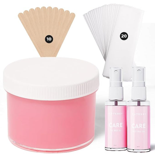 Sugar Wax Kit for Sensitive Skin: 300g/10.6oz Sugaring Paste for Bikini Brazilian Hair Removal - Includes Wax Strips & Sticks, Pre & Post Care Oils (Rose)