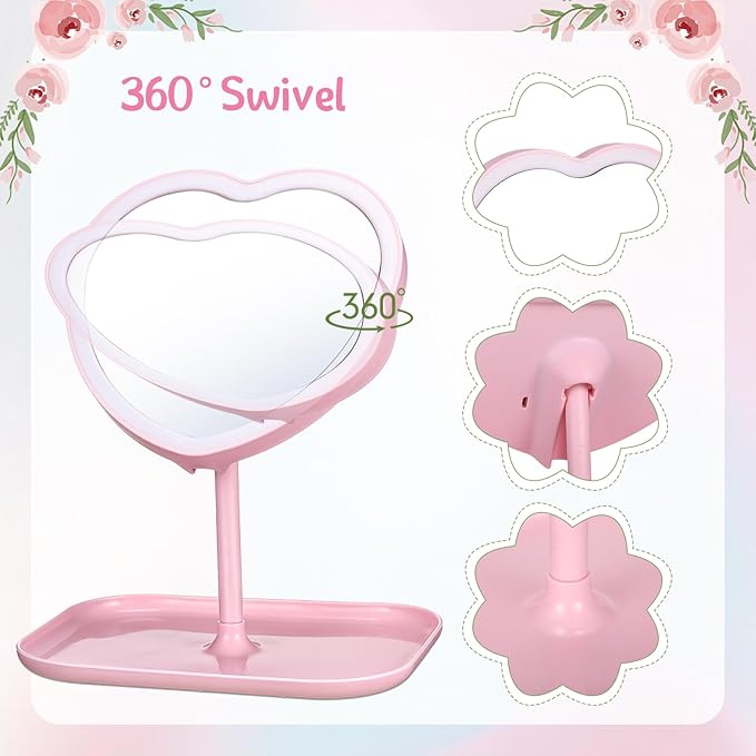 8 Pcs Spa Party Supplies 8 Heart Shaped Mirror Spa Party Mirror for Girls Sleepover Party Favors Makeup Mirror for Spa Party Sleepover Party Slumber Birthday Party Favor