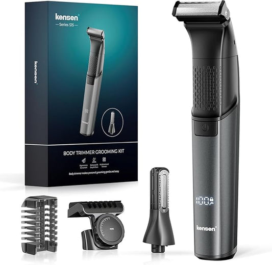 Body Hair Trimmer for Men - 6.0 Upgraded Mens Beard Trimmer, 2-in-1 Dual-Head Groin & Pubic Hair Trimmers for Privates IPX6 Waterproof Wet/Dry Use Rechargeable Body Shavers for Men Ball Shavers