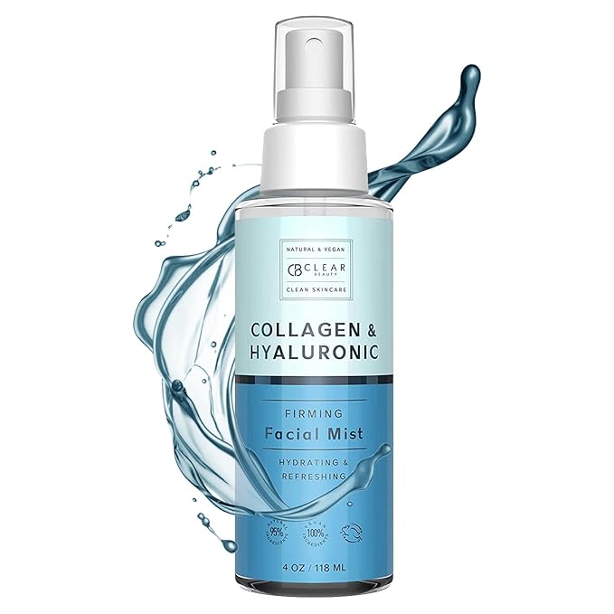 Clear Beauty Hyaluronic Acid & Collagen Face Mist - Dermatologist Tested, Moisturizes & Tones Skin, Anti-Aging, Natural Ingredients, Cruelty-Free, 95% Natural - All Skin Types - 4 OZ