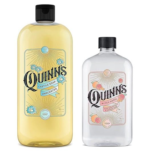 Quinn's Pure Castile Organic Unscented Liquid Soap 32 oz Alcohol Free Pink Grapefruit and Orange Rind Witch Hazel with Aloe Vera 16oz