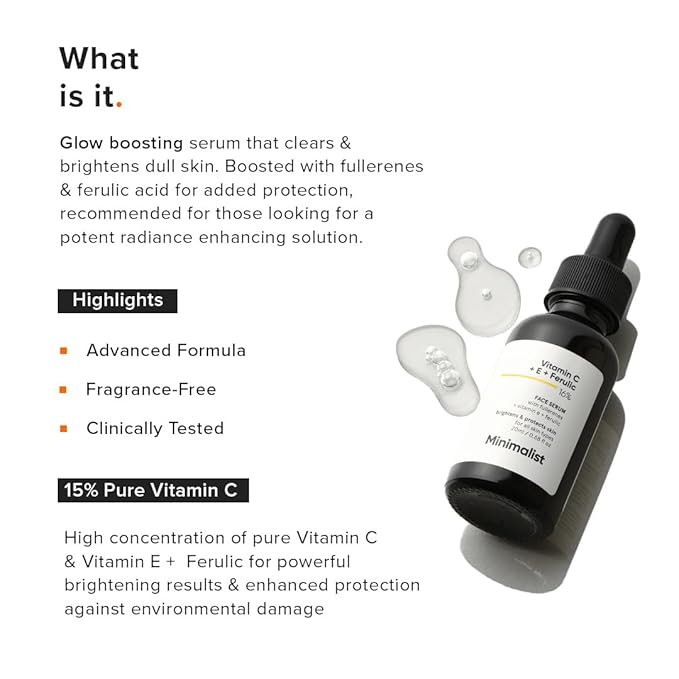 Minimalist 16% Vitamin C Serum with Antioxidants for Anti Aging & Glow | Reduces Skin Damage & Redness to Brighten Dull Complexion | For All Skin Types | For Women & Men | 0.68 Fl Oz / 20 ml