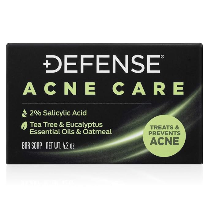 Defense Acne Care Bar Soap 4.2oz | contains 2% Salicylic Acid, Tea Tree & Eucalyptus Essential Oils & Oatmeal