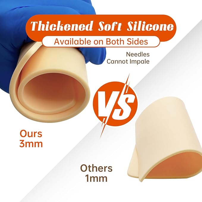 3mm Double Sided Tattoo Practice Skin - 15 Pcs 5.9x7.9" Soft Silicone Thick Fake Skin for Beginners and Artists