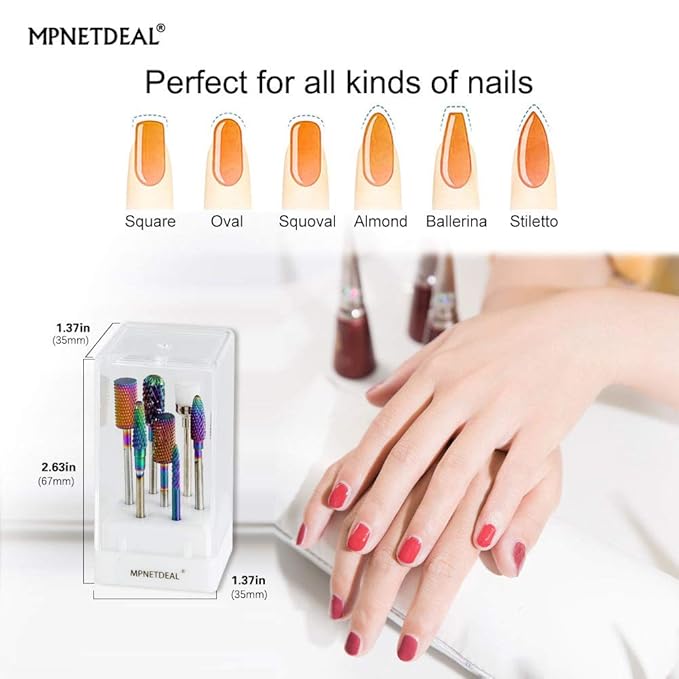 Tungsten Carbide Nail Drill Bits Set 7Pcs, Durable Less Dust, 3/32 inch for Acrylic Gel Nails Cuticle Manicure, Professional Acrylic Nail File Drill Bit