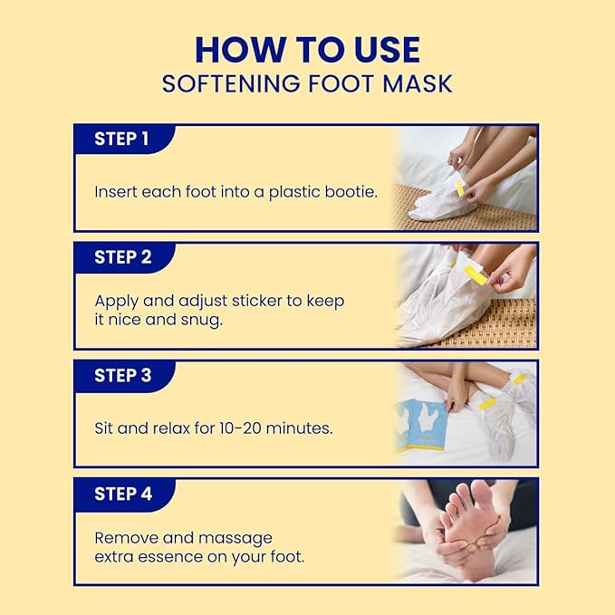 FACETORY Silky Feet Softening Foot Mask with Shea Butter, Jojoba Oil, and Ferments - Exfoliating and Moisturizing Foot Care Mask for Dry and Cracked Feet, Moisture-Locking Socks - 6 Booties