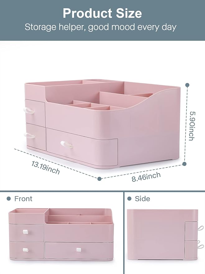 ONXE Makeup Organizer with Drawers,Large Capacity Countertop Organizer for Vanity,Bathroom and Bedroom Desk Cosmetics Organizer for Skin Care,Brushes, Eyeshadow, Lotions, Lipstick, Nail Polish