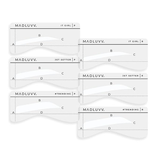 MADLUVV Eyebrow Shaper Stencils, Reusable Brow Mapping Template for PMU Professionals, Semi-Permanent Makeup Mapping, 6 Stencils (3 Stencil Shapes in Both Petite and Regular Sizes) - Straight Up Set