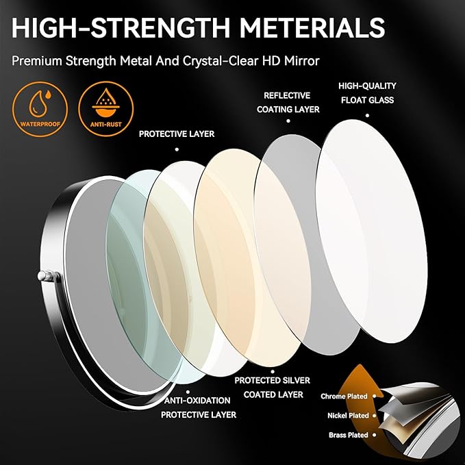 1X/20X Wall Mounted Makeup Mirror, 8'' 20X Magnifying Double-Sided Mirror with Tweezers, Bathroom Vanity Makeup Mirror, Cosmetic Mirror with 360 Rotation Extendable Swivel Arm, Chrome