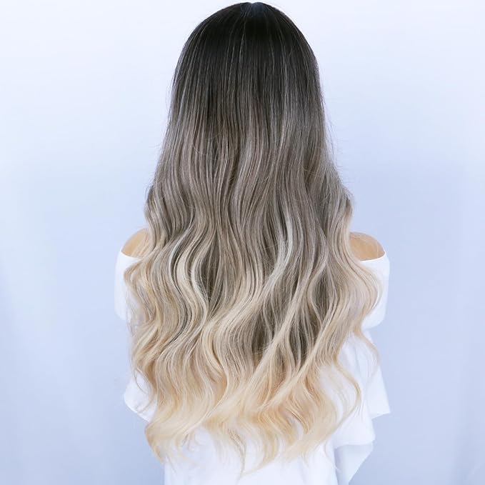 BERON Brown Blonde Wigs Long Wavy Wig for Women Curly Highlights Ombre Color Heat Resistant Synthetic Hair Wigs for Cosplay Party Daily or Use