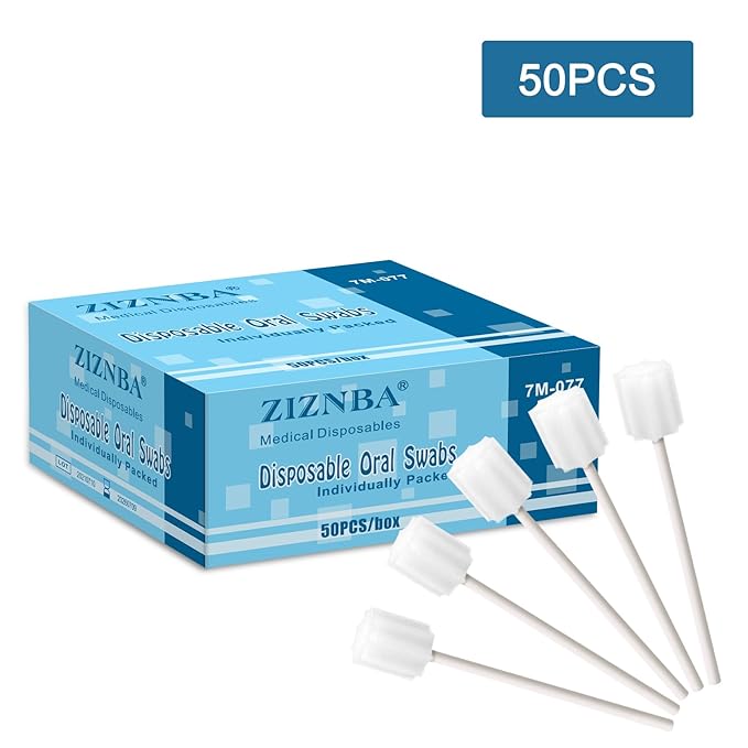 Disposable Mouth Swabs Sponge - Unflavored & Sterile Oral Swabs Dental Swabsticks for Mouth Cleaning (WHITE-50PCS)