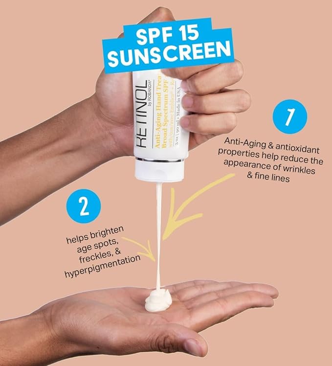 Retinol Anti-Aging Hand Treatment │ Broad Spectrum SPF 15 + Retinol Cream to Repair Dry Skin, 2 pack