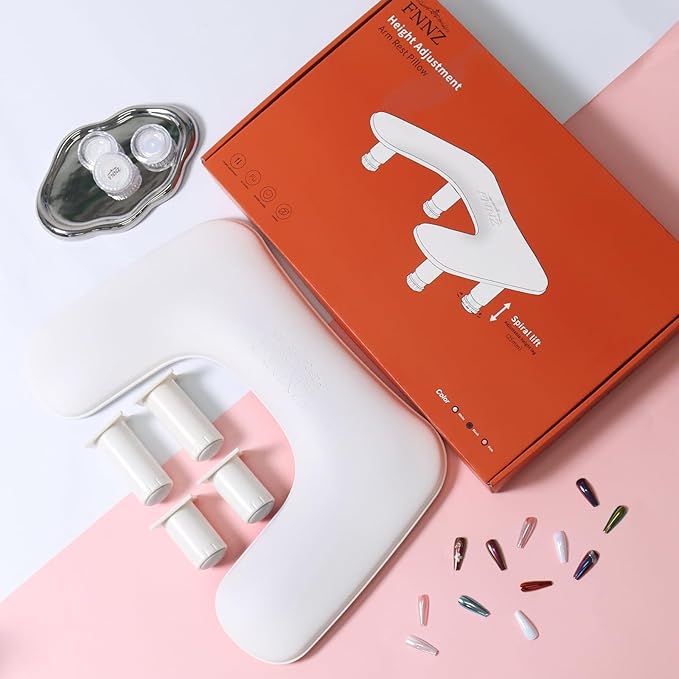 Arm Rest for Nails Tech, 3 Height Adjustatle Nail Arm Rest Stand, U Shaped Manicure Hand Rest, Soft PU Leather Fabric for Manicurists Nail Salon Supplies - White