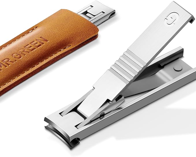 MR.GREEN Ultra Thin Nail Clippers German Precision Manufacturing Technology Nail Cutters with Cow Leather Cover Superior Texture (Light Brown)