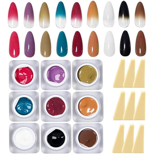 9 Colors Pat Painting Gel Nail Polish Set Ombre Aura Nail Gel Paint for Nail Art Drawing No Wipe Nail Art Painting Gel for Manicure Nail Salon with Sponges