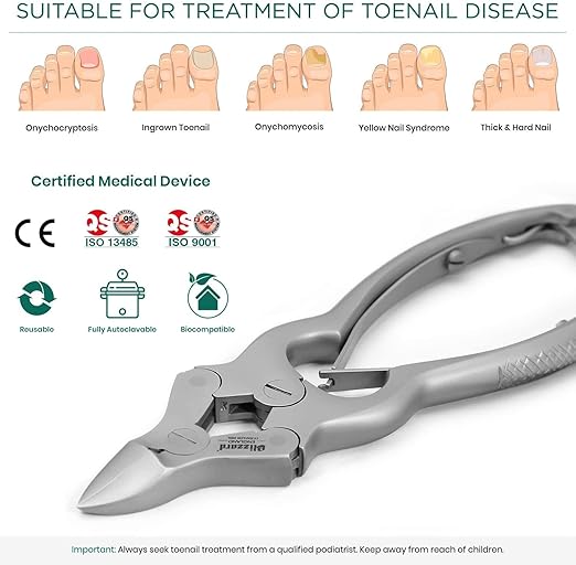 Toenail Clippers by Blizzard - Podiatrist Double Action Mycotic Nail Nipper - 6 inch Cantilever Nail Cutter German Forged Heavy Duty - Double Spring Model