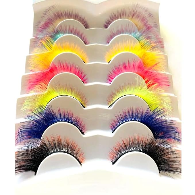 Sunniess Ombre Colored Lashes Cateye Eyelashes Fluffy Wispy Fake Lashes for Halloweens Cosplay Party Stage Make up Faux Mink False Eyelashes 7 Pairs (7ce-00)