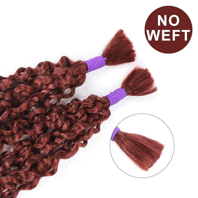 Reddish Brown Water Wave Human Braiding Hair No Weft 100g (1Pack-2Bundles) 100% Brazilian Virgin Human Bulk Hair Micro Braiding Human Hair For Boho Braids (Water Bulk (Reddish Brown), 24 Inch)