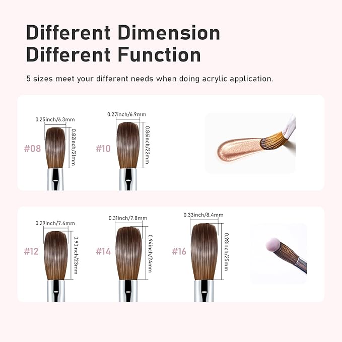 Acrylic Nail Brush Size 14, 100% Pure Kolinsky Nail Brush for Acrylic Application, Professional Nail Extension Manicure Tool Nail Drawing Pen for DIY Home Salon(Pink)