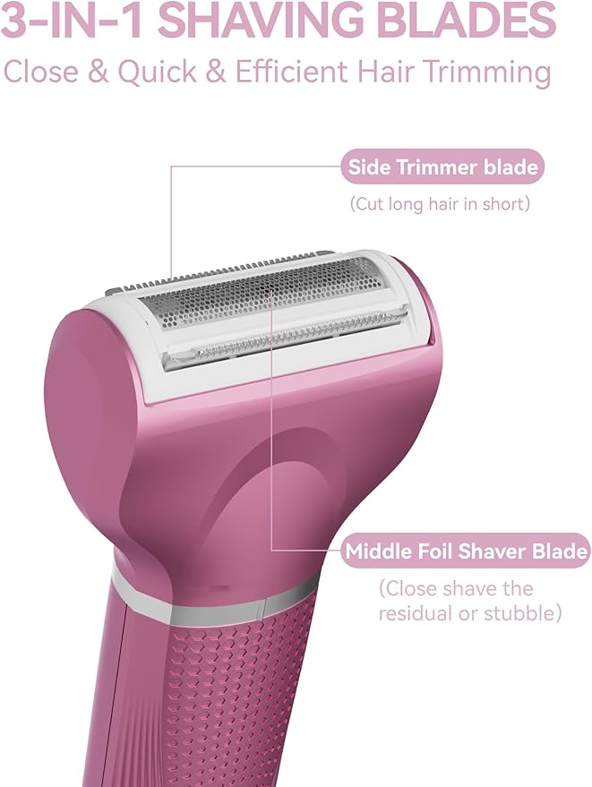 3-in-1 Electric Razor for Women - Waterproof Bikini Trimmer,Rechargeable Electric Shaver for Lady,Pubic Hair Trimmer Women,Personal Trimmer Groomer for Body Hair (Rose Red, RR-2)